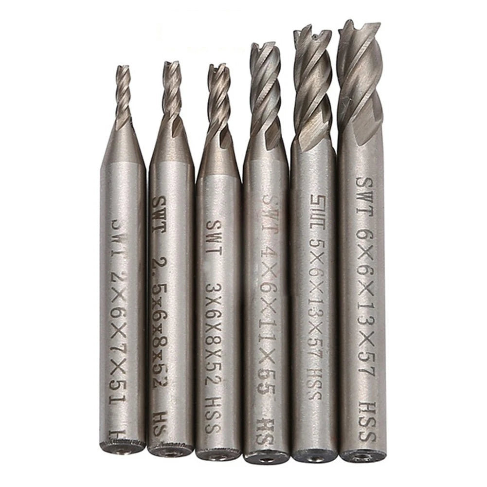 End Mill Drill Bit Tool Set of 4 (2-6mm) 4 Flute