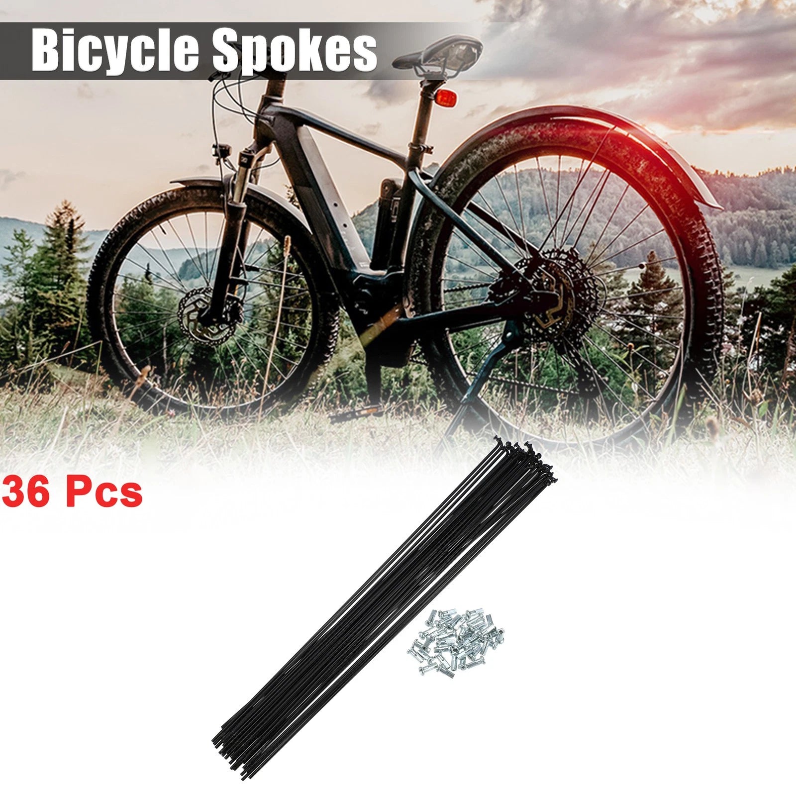 36 Pc Steel Bicycle Spokes with Nipples 14G J Bend 280mm for Universal (Fits)