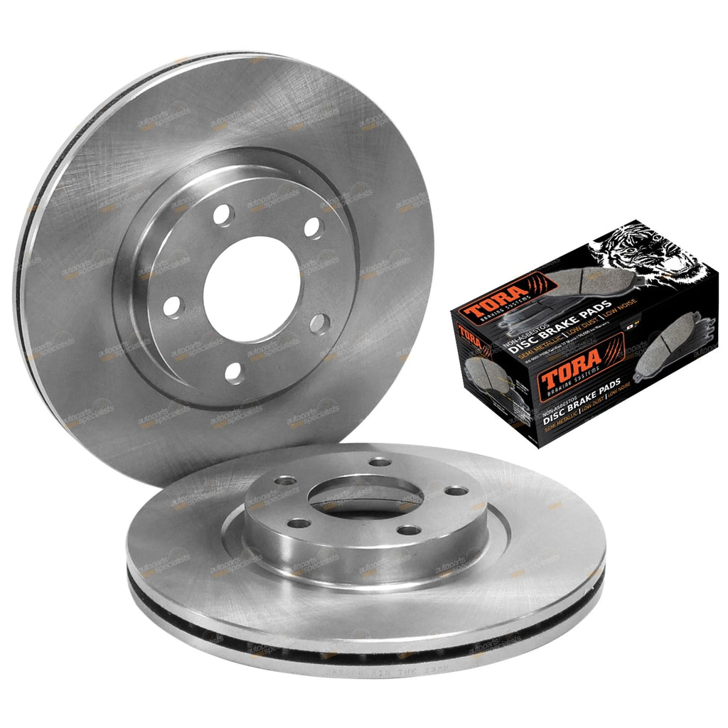 2 Front Disc Rotors + Tora Brake Pads Set for Mazda 3 (2004–2011)