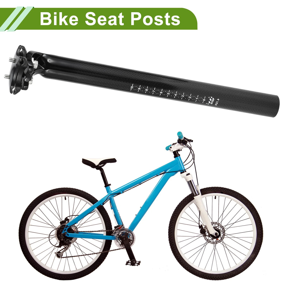 Seat Posts 31.6x350mm Lightweight Replacement for Bike Seat Tube Black Carbon