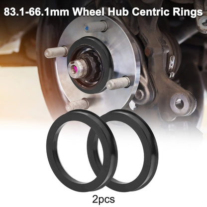 Set of 2 Wheel Hub Centric Rings for Car (OD 83.1mm ID 66.1mm) Black Polycarbonate