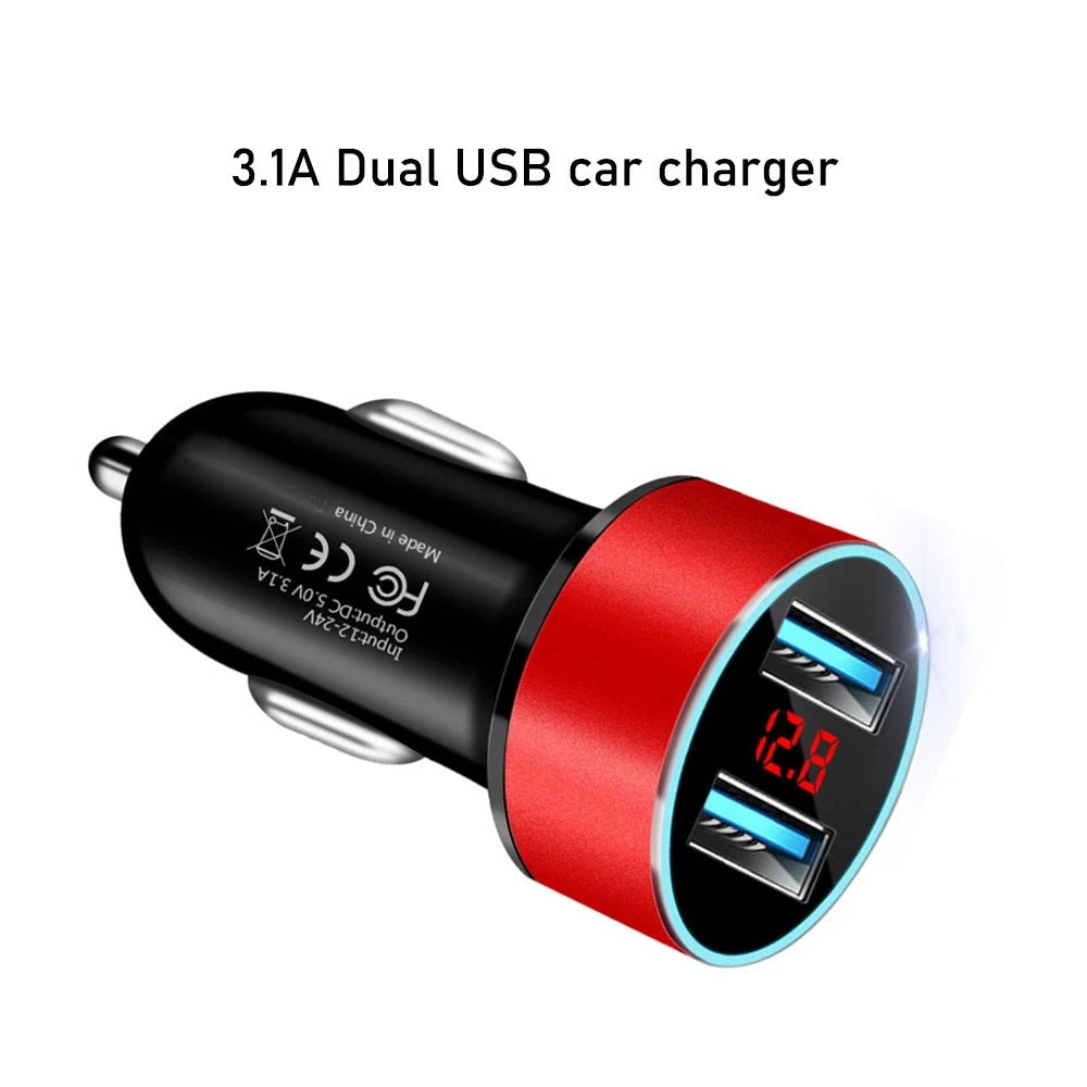 Red Dual USB Car Charger LED Voltage Display Cigarette Lighter Socket 12V-24V