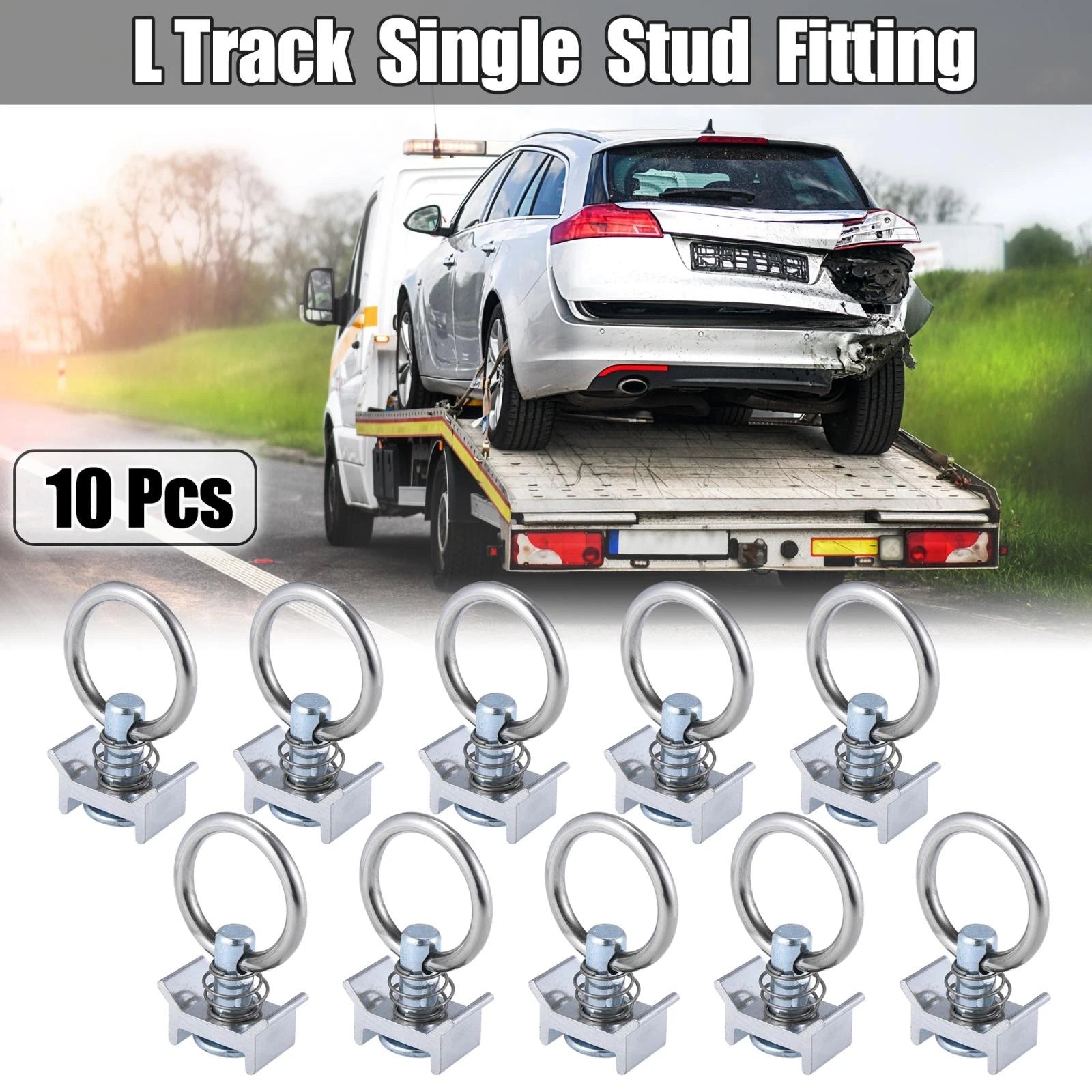 Single Stud L Track with Round Ring for Trailer Pickup Trucks (10 Pack)