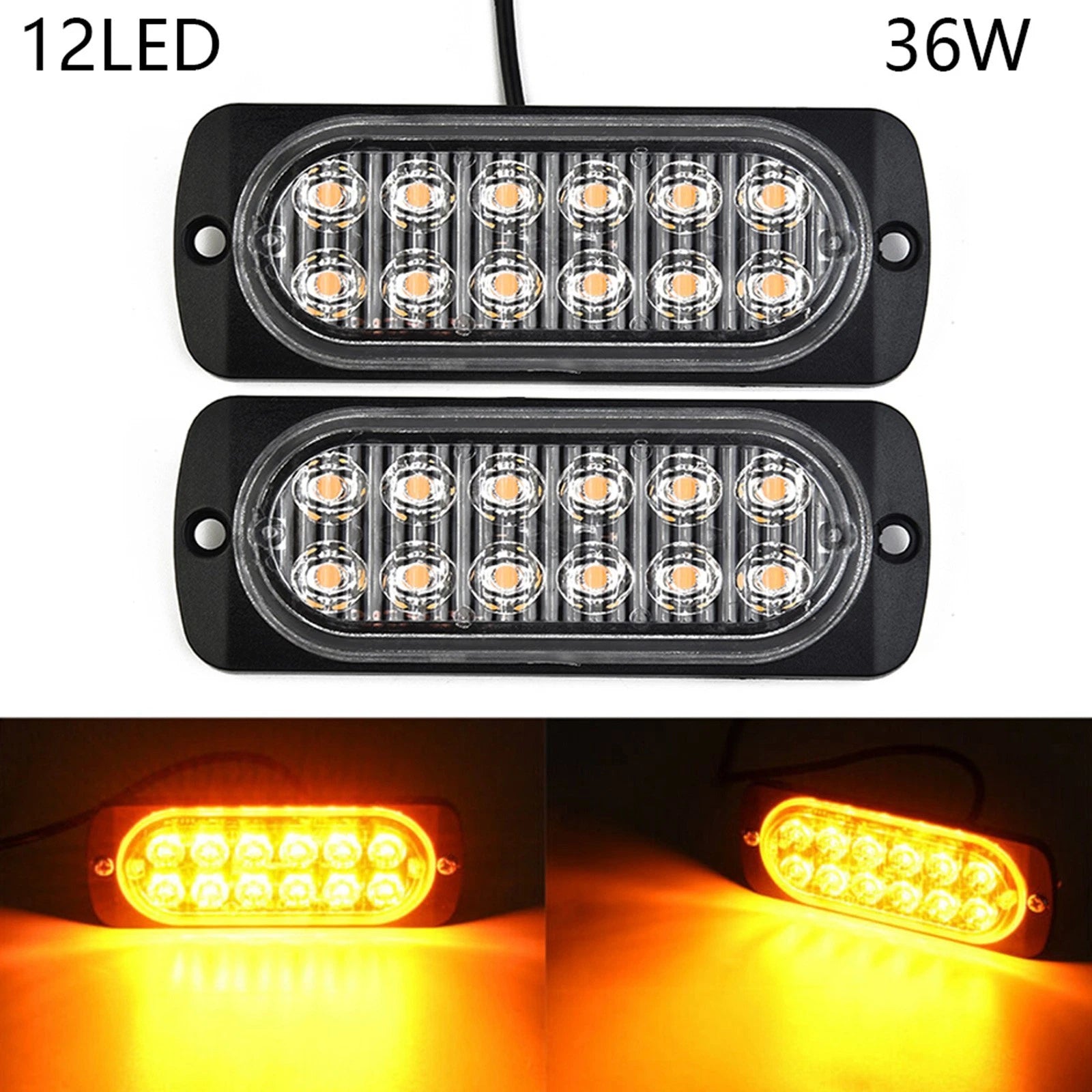 2X Amber 12 LED Strobe Light Kit for Universal Vehicles