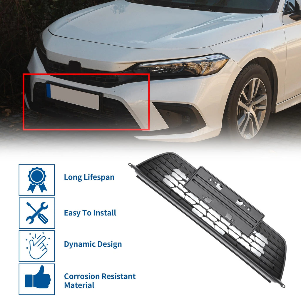 Front Upper Bumper Grille for Honda Civic (2022–2023) ABS Plastic Black