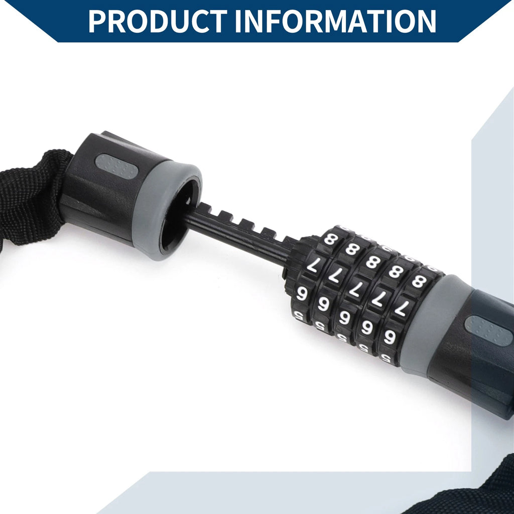 Resettable 5 Digit Bike Lock Security Chain Combination 150cm for Universal