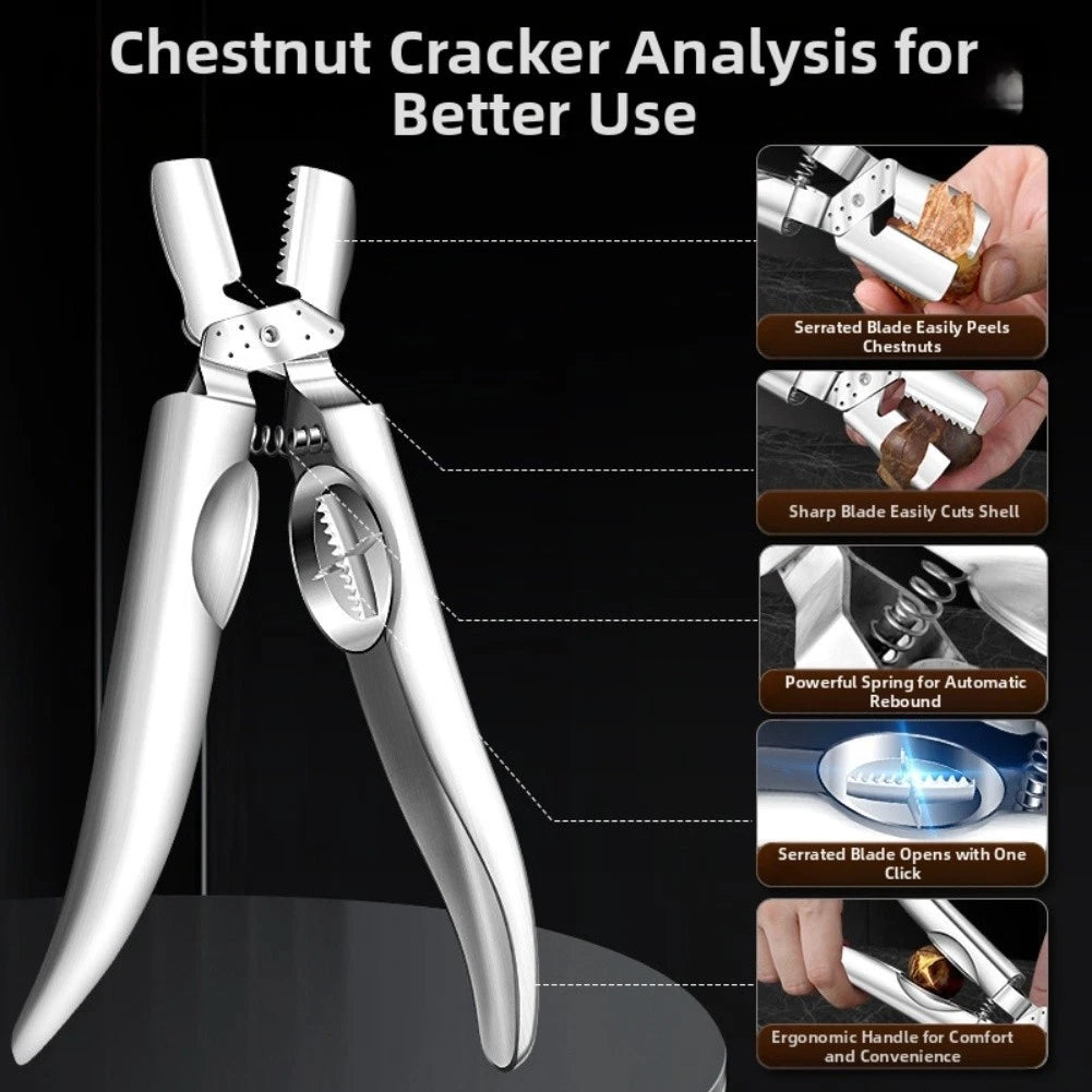 Stainless Steel Nut Cracker Tool for Chestnuts Walnuts (Auto Return Spring)