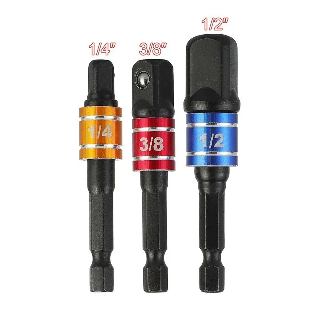 3pcs Drill Socket Adapter Set for Universal Use (1/4, 3/8, 1/2)