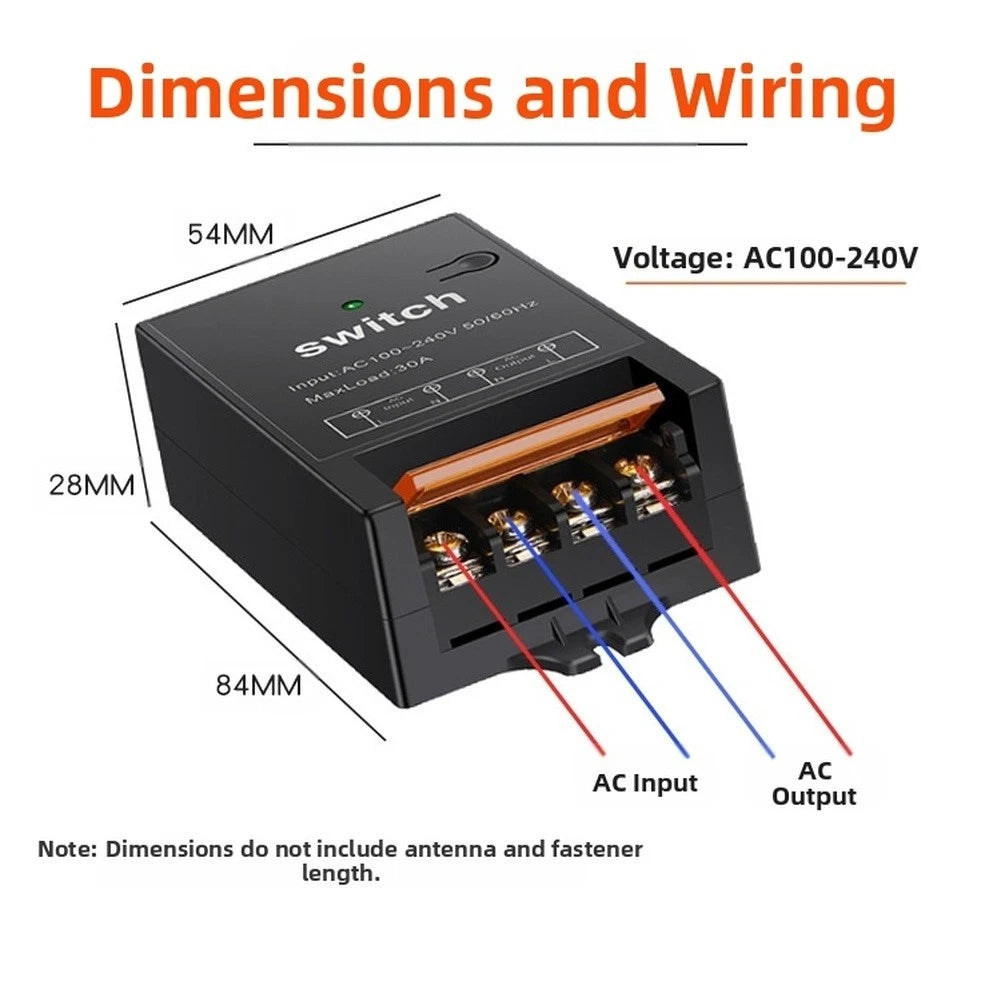 Single Channel Remote Control Switch 30A 100-240VAC Wireless RF 433 MHz