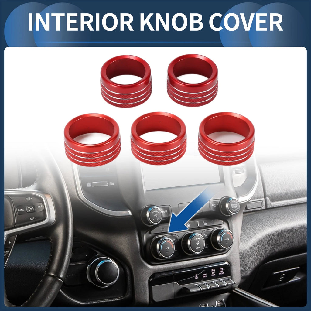 AC Media Volume Switch Knob Cover Ring for Dodge Ram (2018–2022) Red 5 Pack