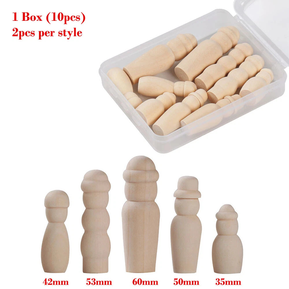 10Pcs Unpainted Wooden Peg Dolls Family Figures for Creative DIY Ornaments