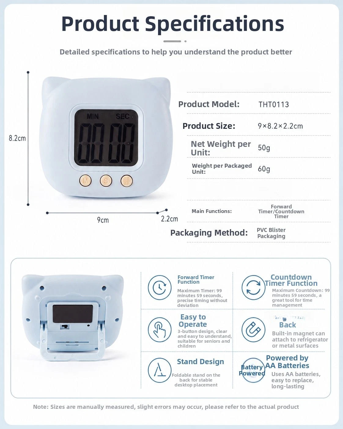 Timer Stand for Countdown Stopwatch Functions (9 x 8.2 x 2.2 cm)
