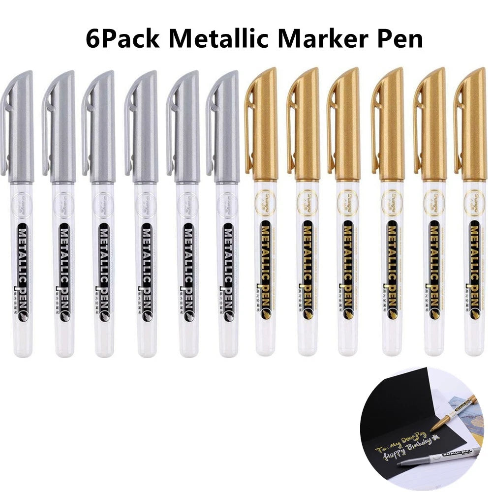 Set of 6 Metallic Permanent Markers for Epoxy Resin Art