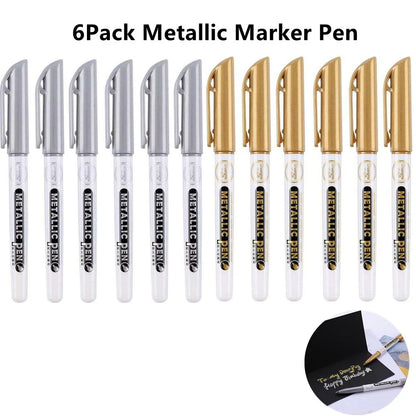 Set of 6 Metallic Permanent Markers for Epoxy Resin Art