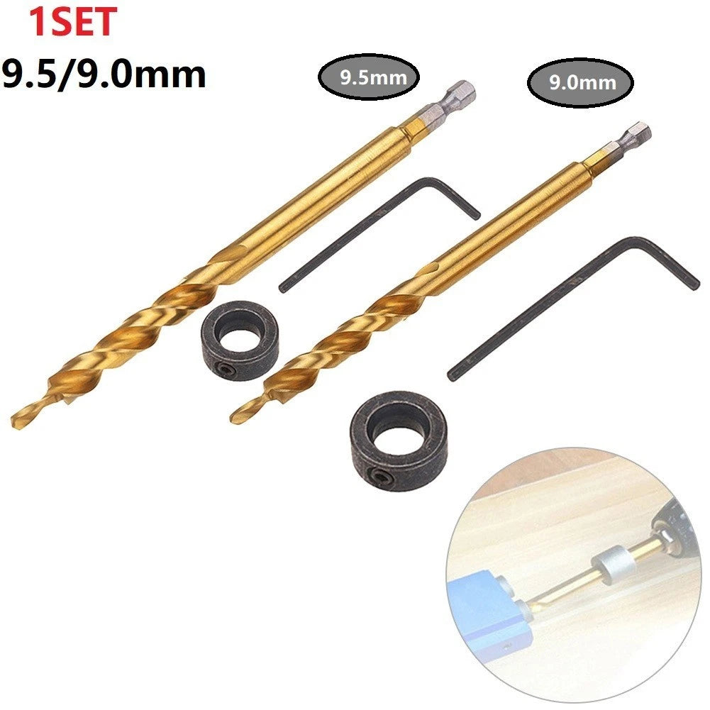Hex Pocket Hole 3/8 Step Drill Bit Stop Collar Set for Woodworking