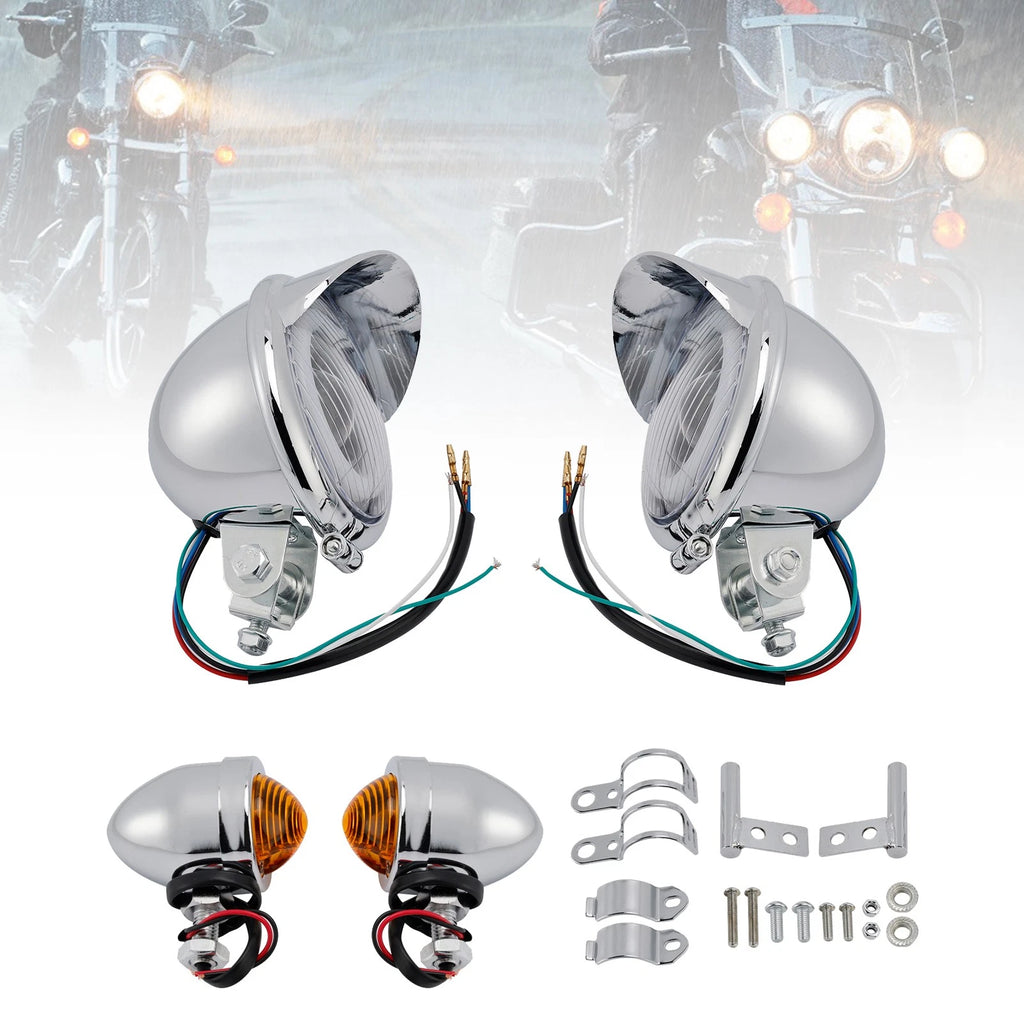 Headlight Lamp Spotlight for Motorcycle (Universal, Chrome)