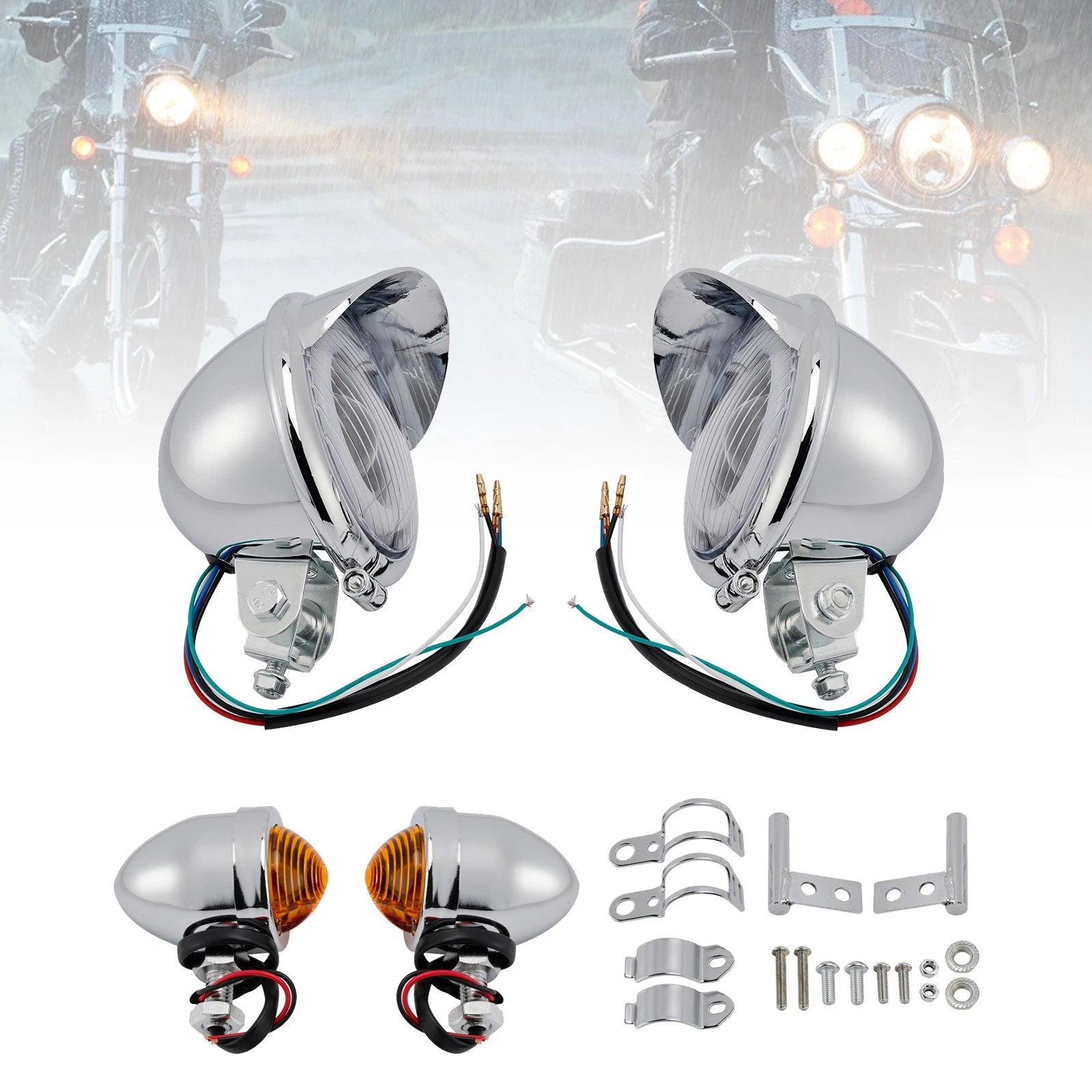 Headlight Lamp Spotlight for Motorcycle (Universal, Chrome)