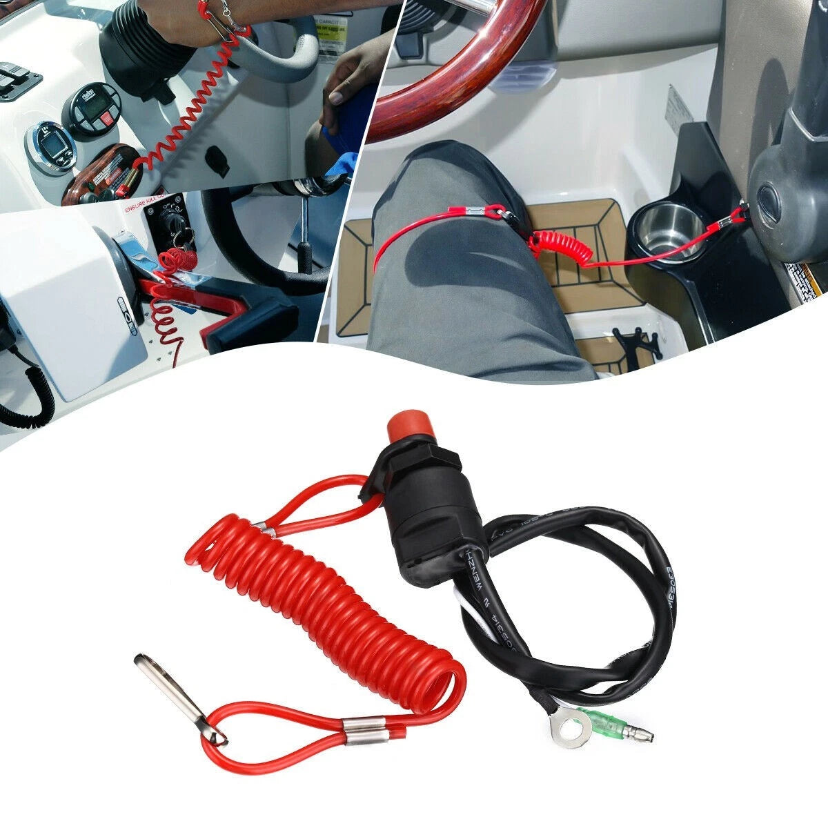 Outboard Cut Off Kill Switch & Safety Tether Lanyard for Boat