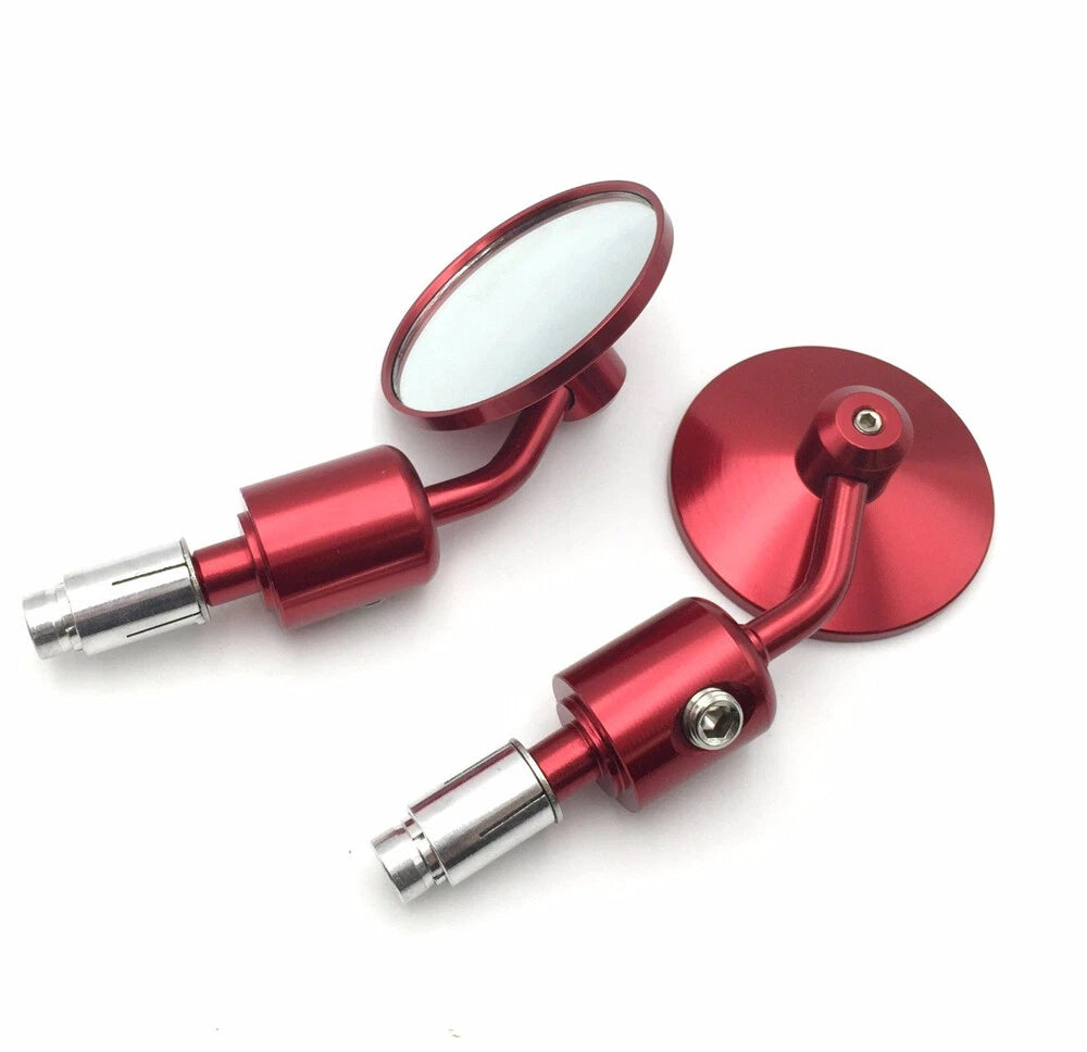 CNC Red Round Handle Bar End Mirrors for Motorcycles (1" 25mm)