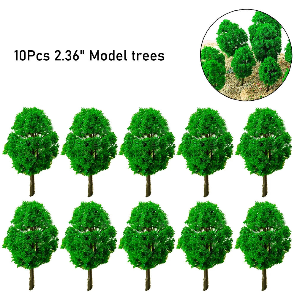 10Pcs 2.36" Miniature Model Trees for Park Train Railroad Scenery