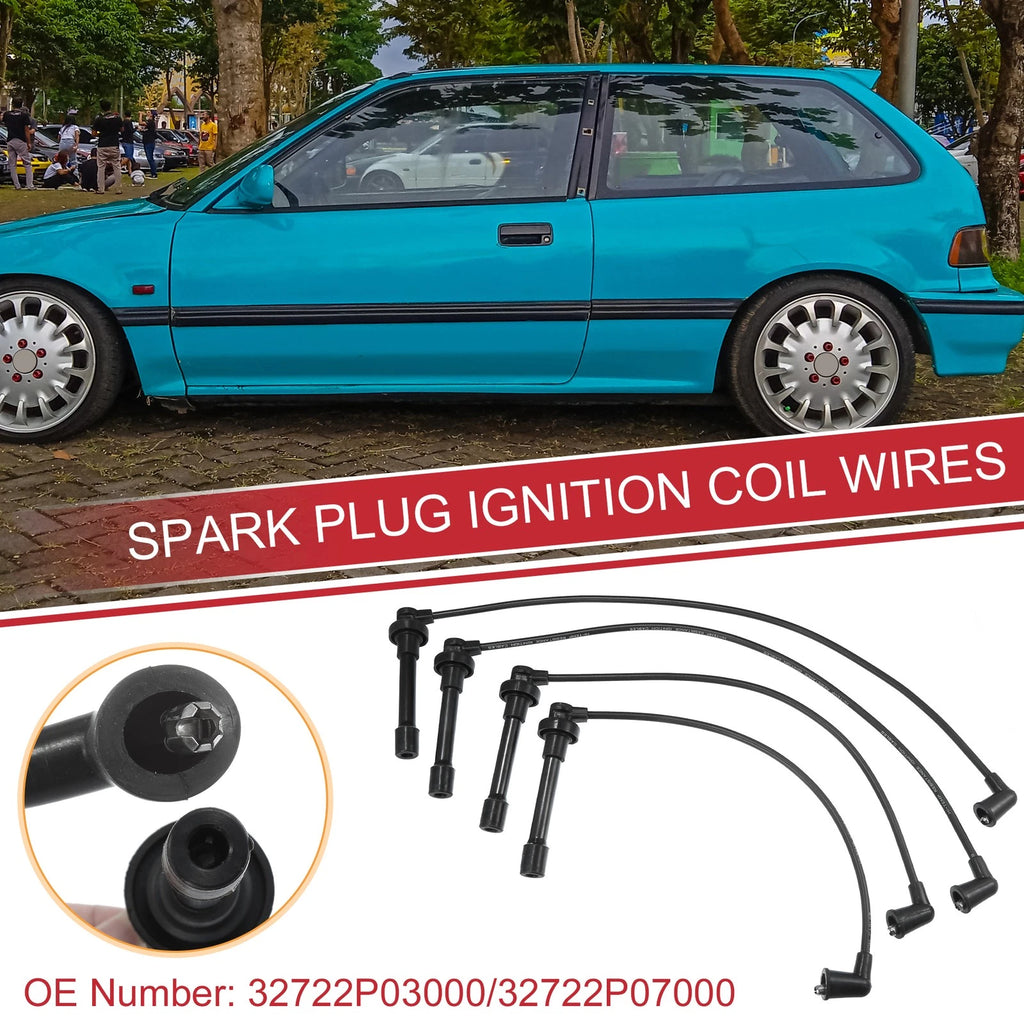 4PC Ignition Coil Spark Plug Wire Set for Honda Civic (1991–1995)