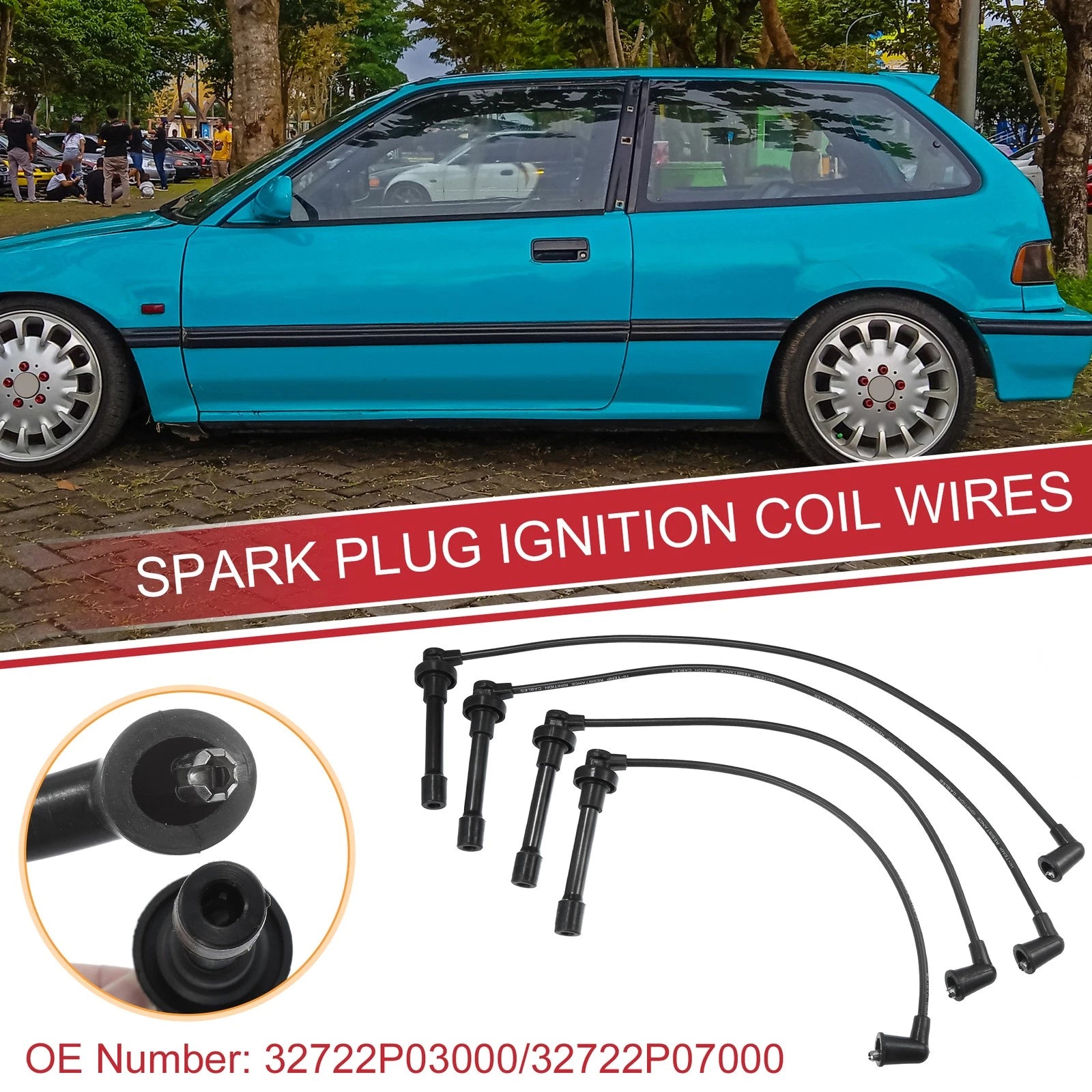 4PC Ignition Coil Spark Plug Wire Set for Honda Civic (1991–1995)