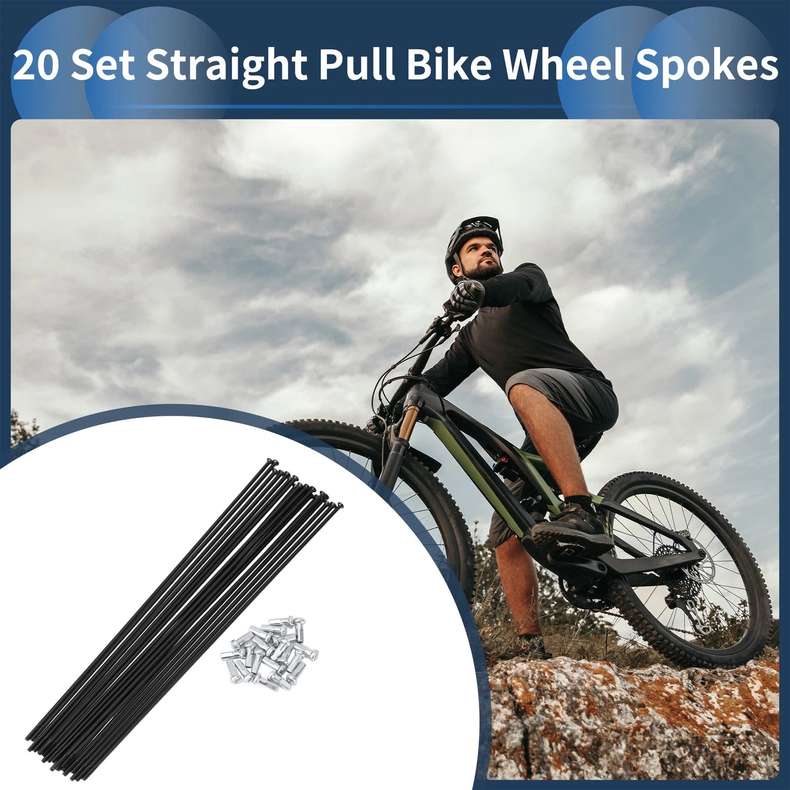 Bicycle Wheel Spokes Set Straight Pull 195mm for 14G Bike Wheels (195mm)