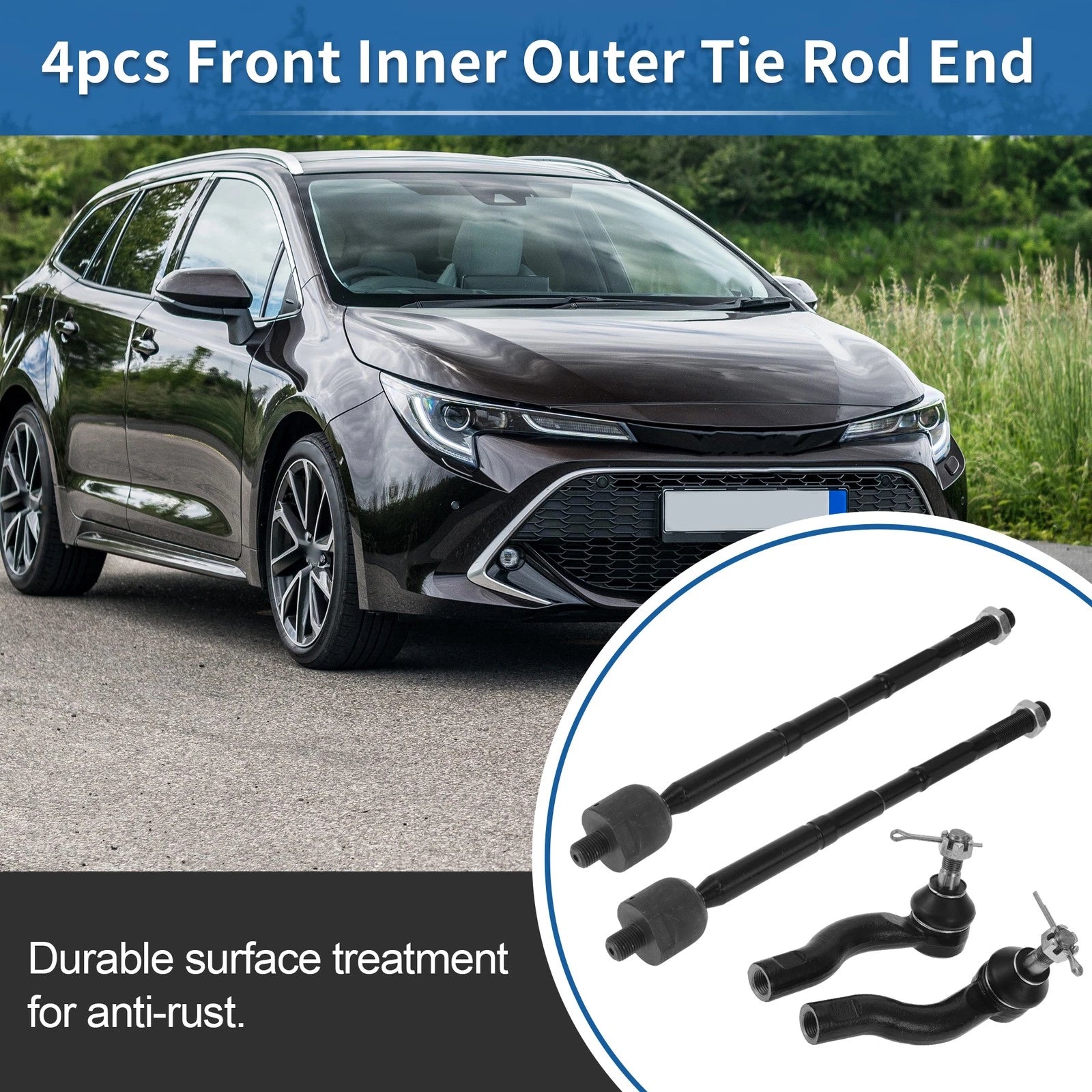 4pc Front Inner Outer Tie Rod End Link for Toyota RAV4 and Scion tC (2005–2018)