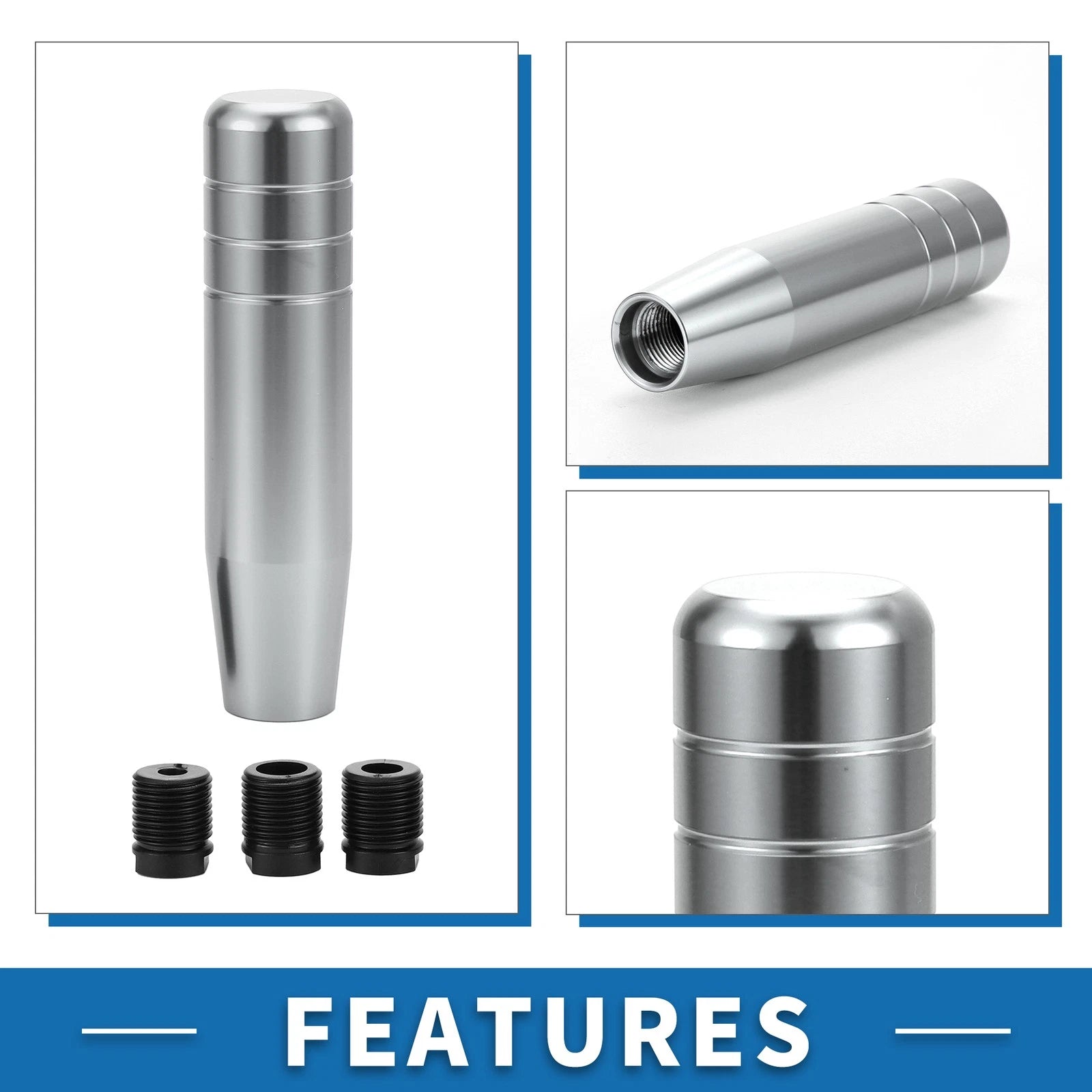 Shift Knob for Universal Vehicles (13cm, Aluminum Alloy, Silver Tone)