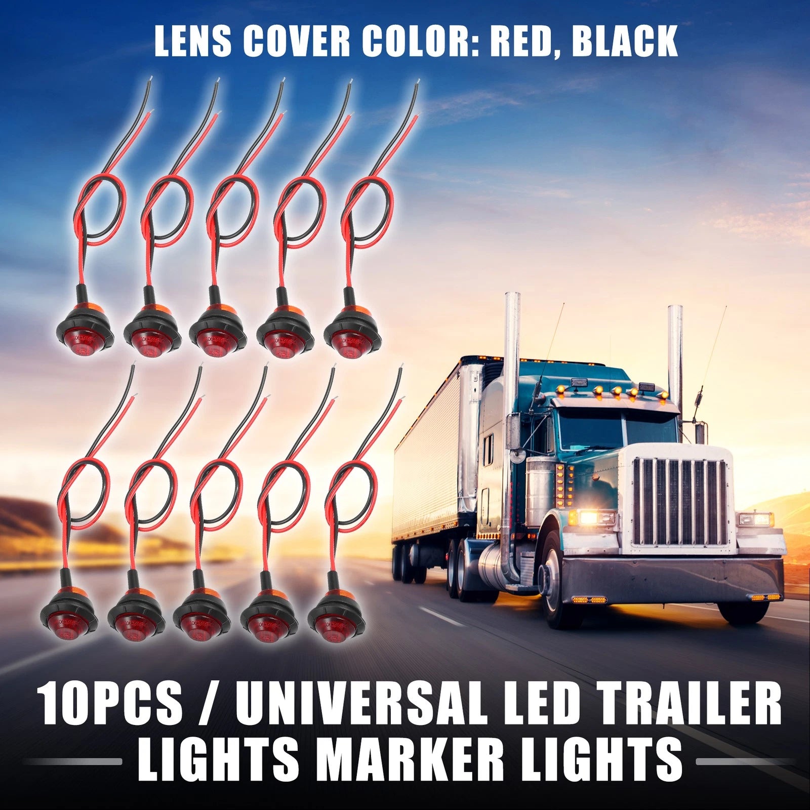 LED Trailer Marker Lights 24V Waterproof Red Set for Universal Use (—)