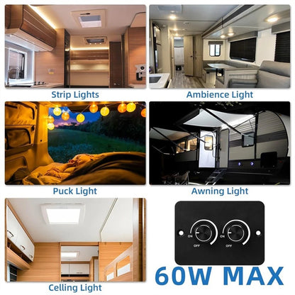 DC 12V Double LED Dimmer Switch with USB Fast Charging Memory Function