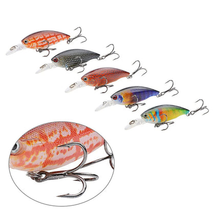 5PCS Floating Fishing Lures with 10# Hook 5.5g/6.5cm Minnow Baits