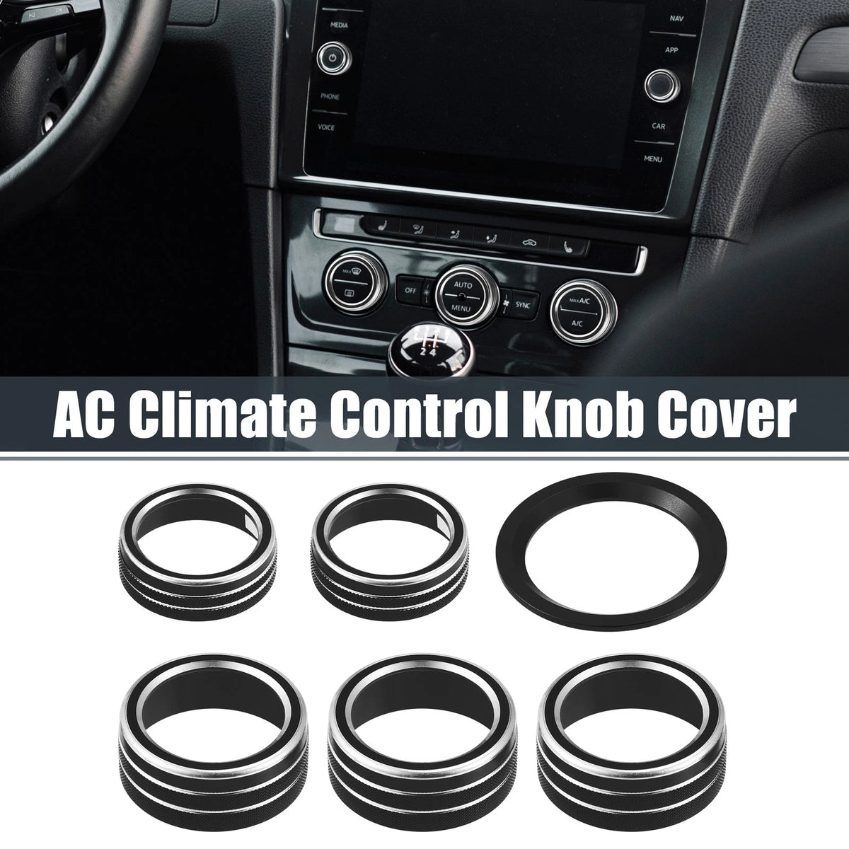 5Pc AC Knob Ring Cover Volume Control for Honda Accord Sedan Sport Black (2008–2012)