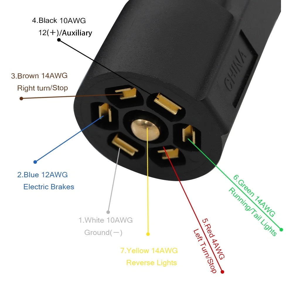 7-Way Trailer Cable Cord Wire Harness Light Plug Connector for 6 FT