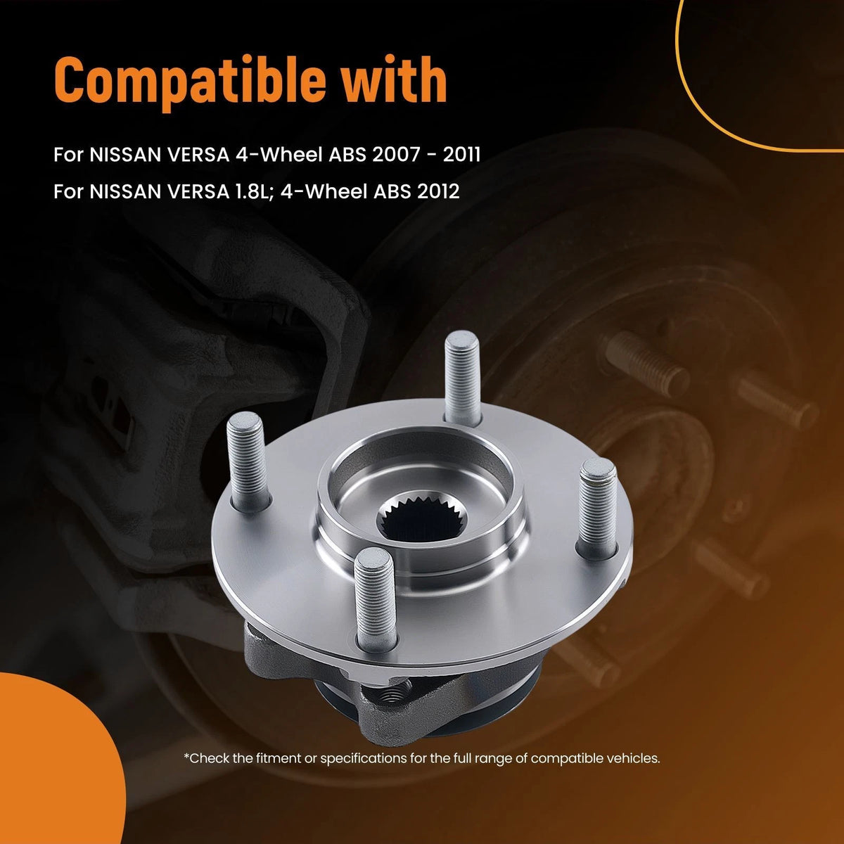 Front L&R Wheel Hub & Bearing Assembly for Nissan Versa (2007–2012) WE60515 ABS
