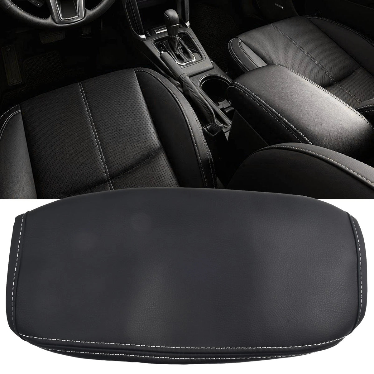 Black Microfiber Leather Armrest Cover for Console (2010–2023)