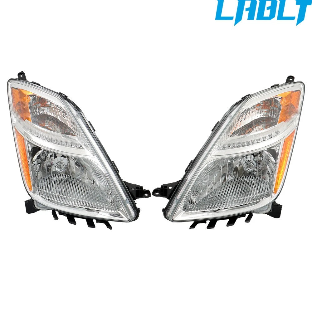 Set of 2 Halogen Chrome Headlights Assembly for Toyota Prius (2006–2008)