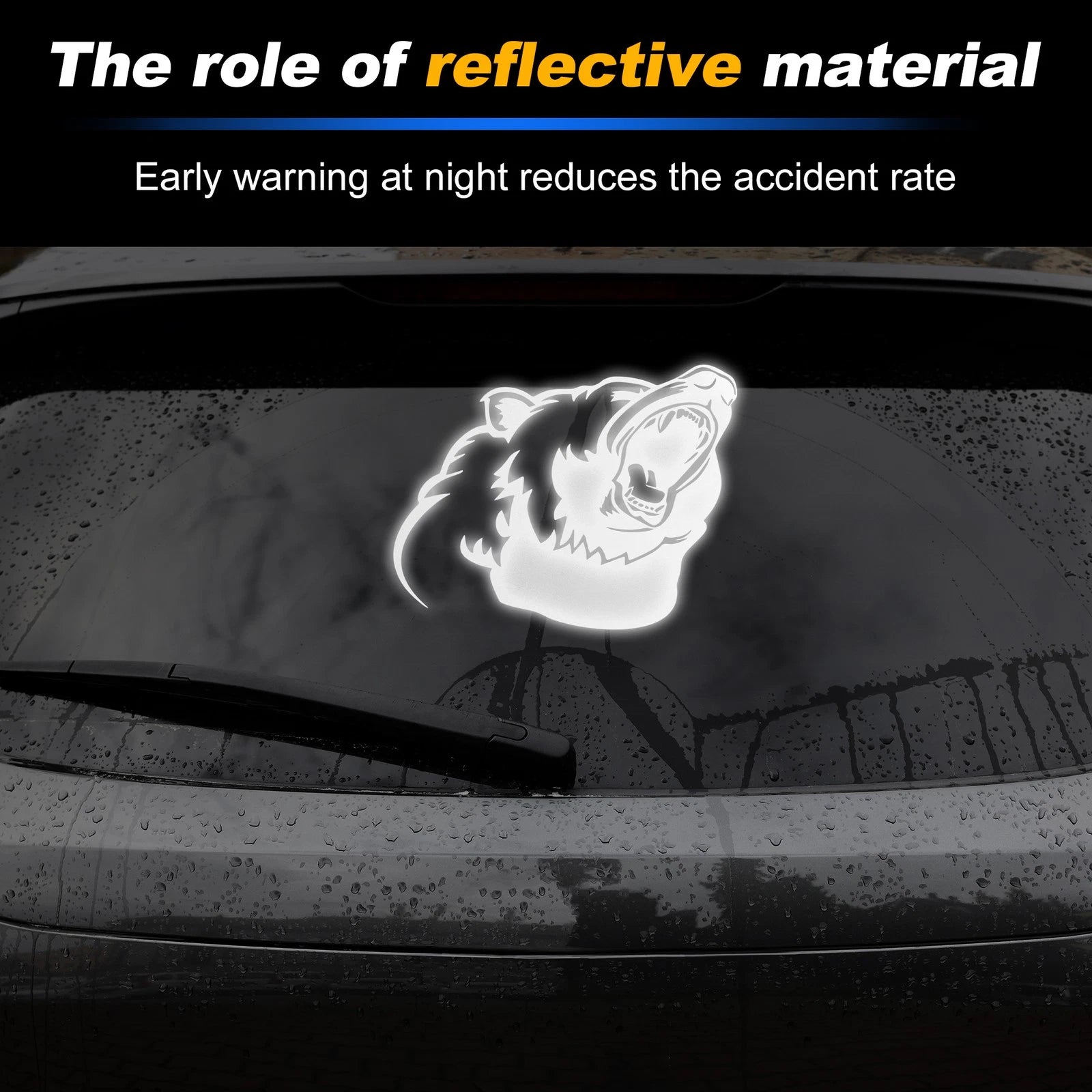 Reflective Bumper Decal for - Silver Roaring Bear