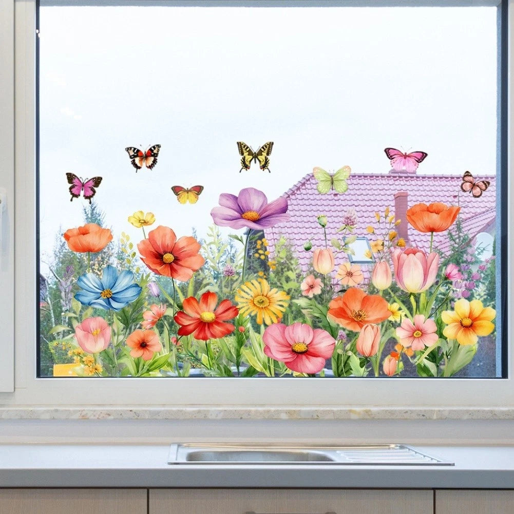 Double Sided Colorful Floral Static Cling Sticker for Windows