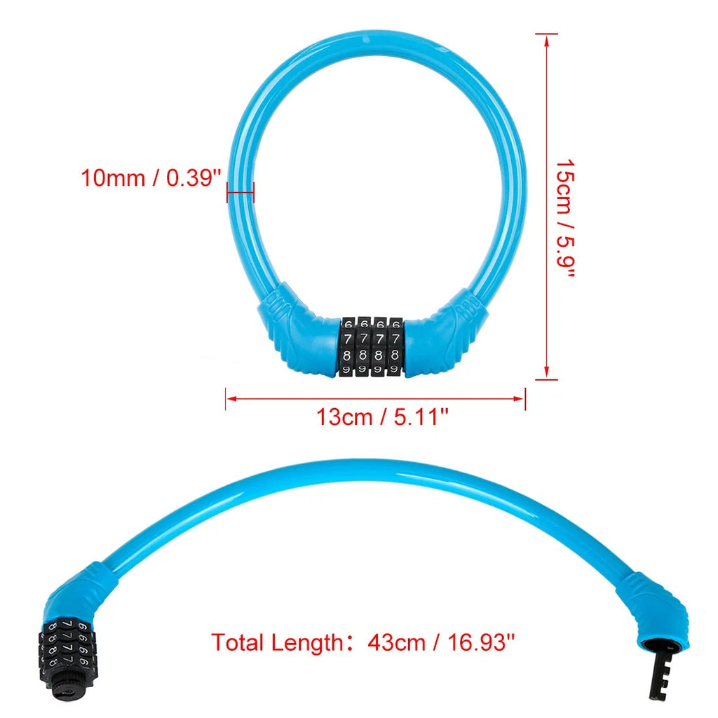 4 Digit Combination Cable Bike Lock Portable Resettable for Universal Use
