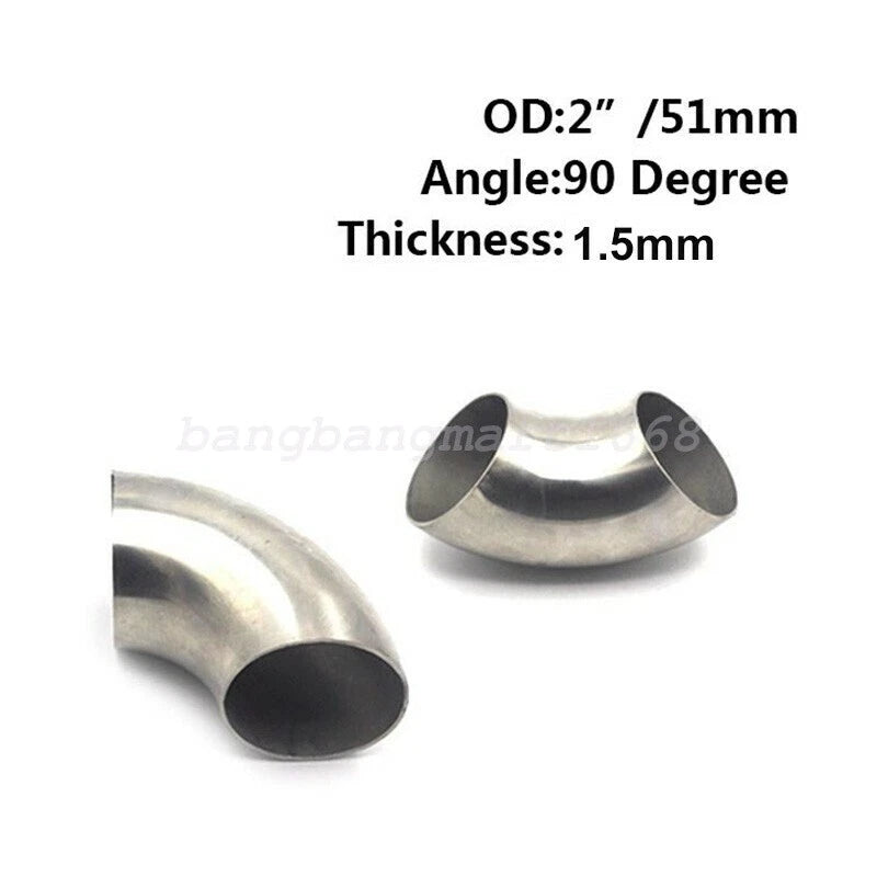 2X 51mm 304 Stainless Steel 90 Degree Bend Elbow Exhaust Pipe