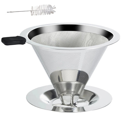 Double Mesh Stainless Steel Pour Over Coffee Dripper - Easy Clean