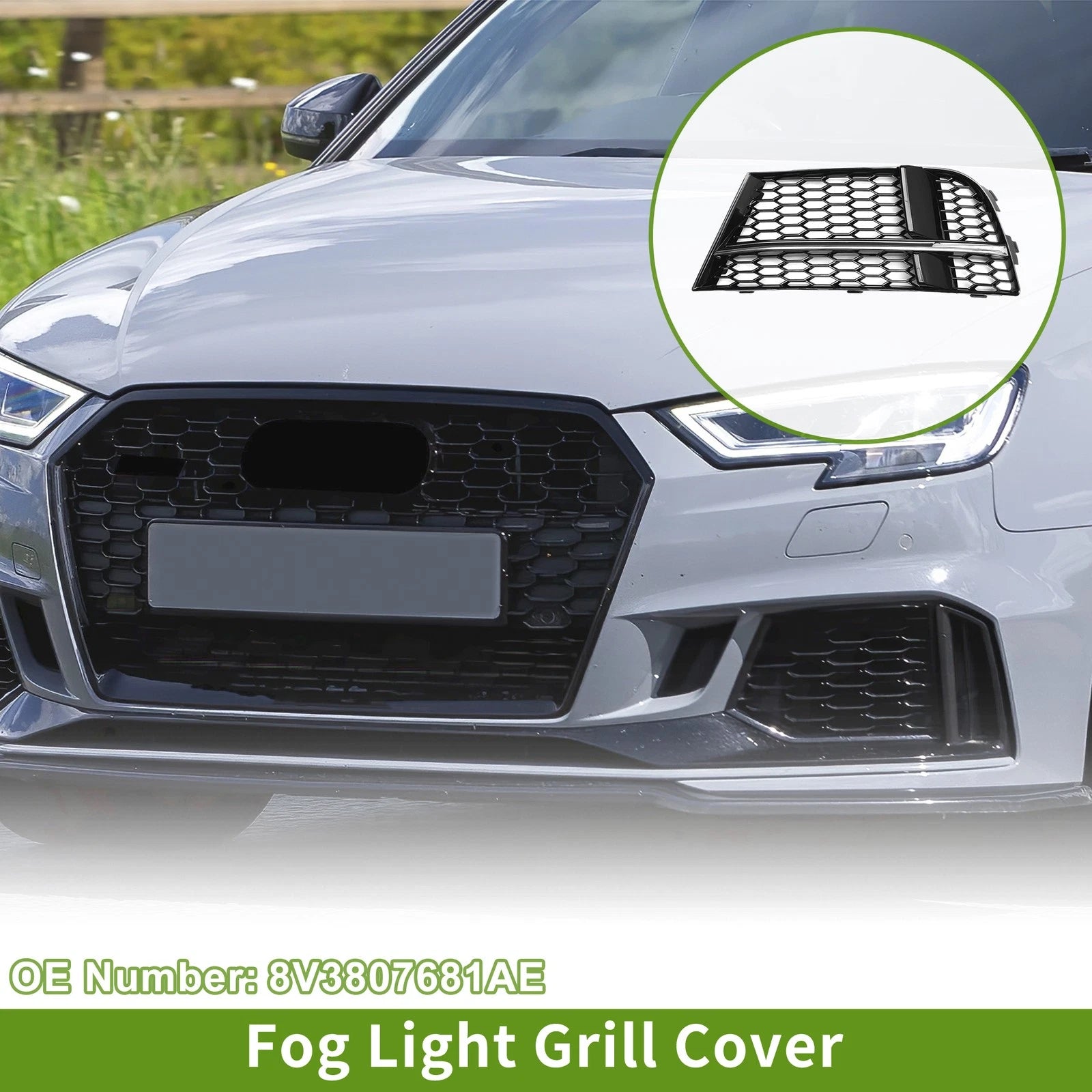 Left Front Fog Light Grill Replacement for Audi A3 S3 (2017–2020)