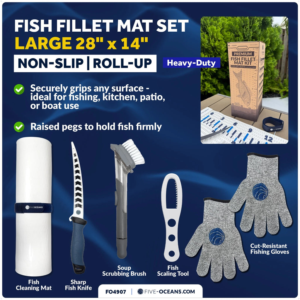Fish Fillet Mat Kit with Knife & Gloves 28" x 14"