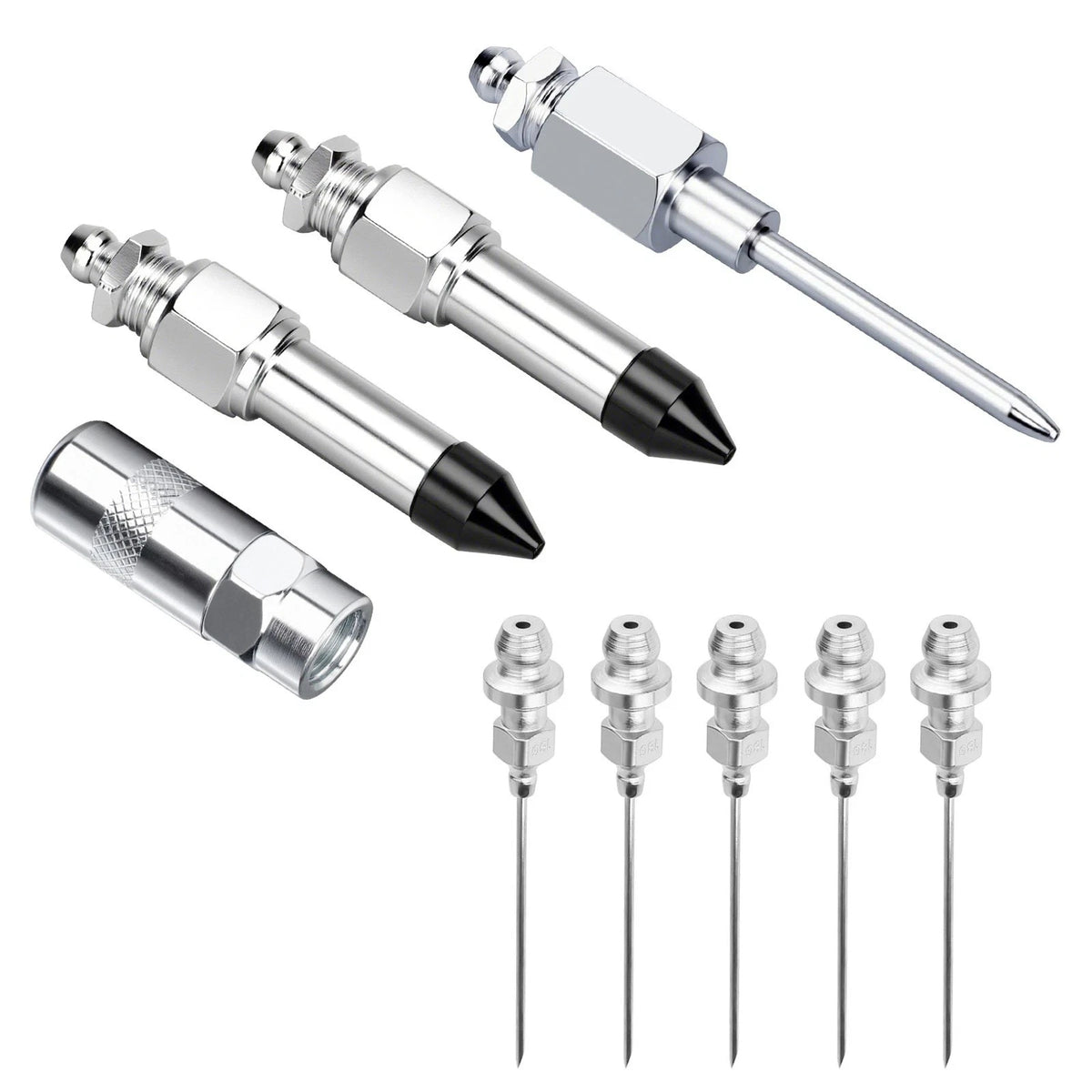 Grease Gun Injector Needle Nozzle Kit with Rubber Adapter (9 Pcs)