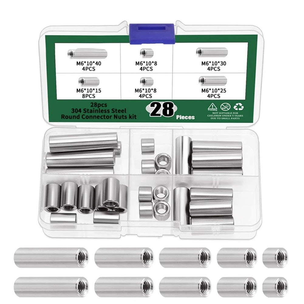 28 Pieces M6 Stainless Steel Connector Nuts Kit for Various Projects
