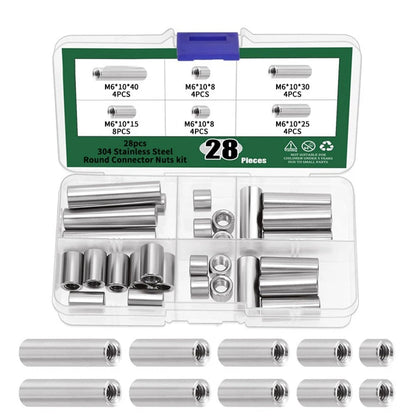 28 Pieces M6 Stainless Steel Connector Nuts Kit for Various Projects
