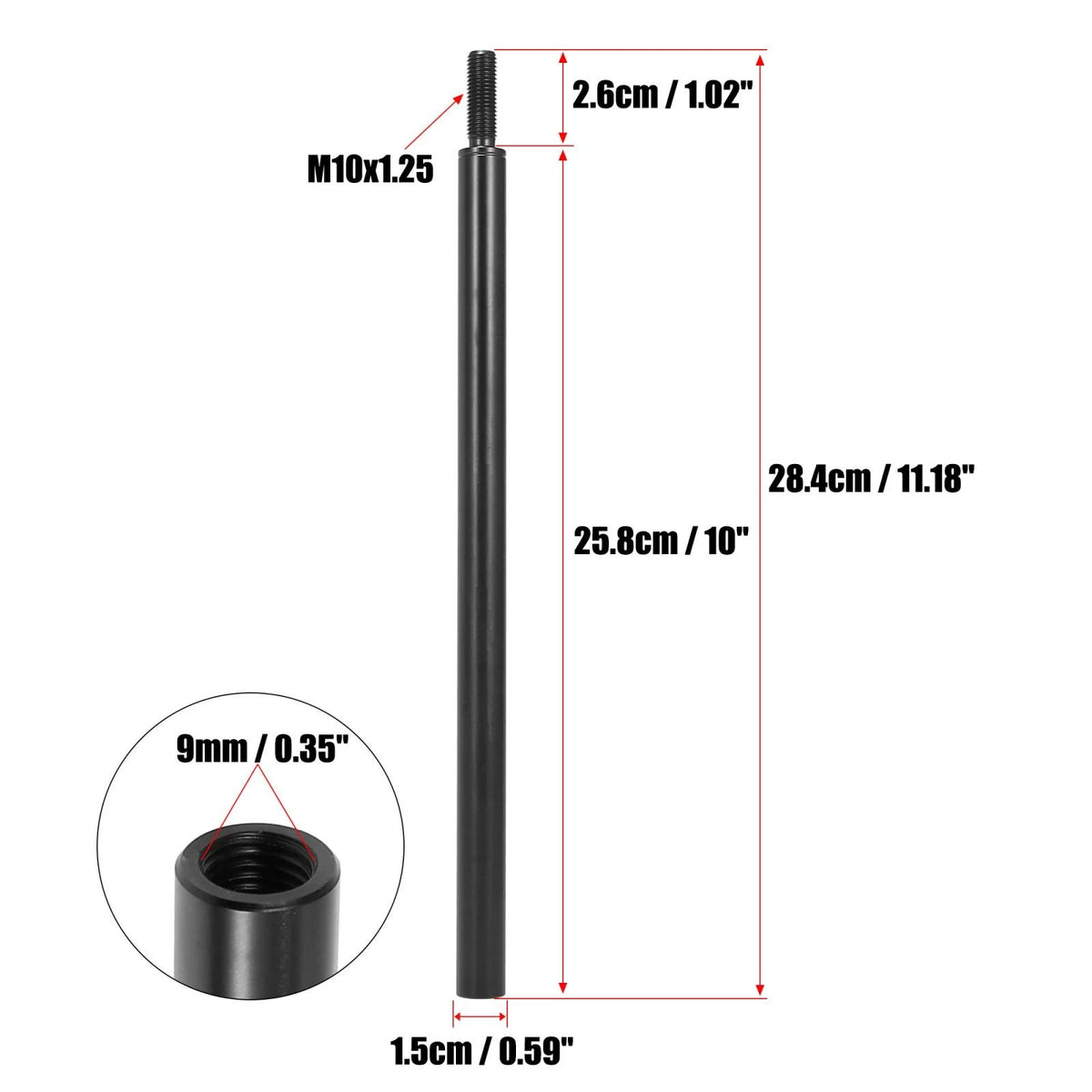 Gear Shift Knob Extender Lever Replacement for Mitsubishi M10x1.25 (Black)