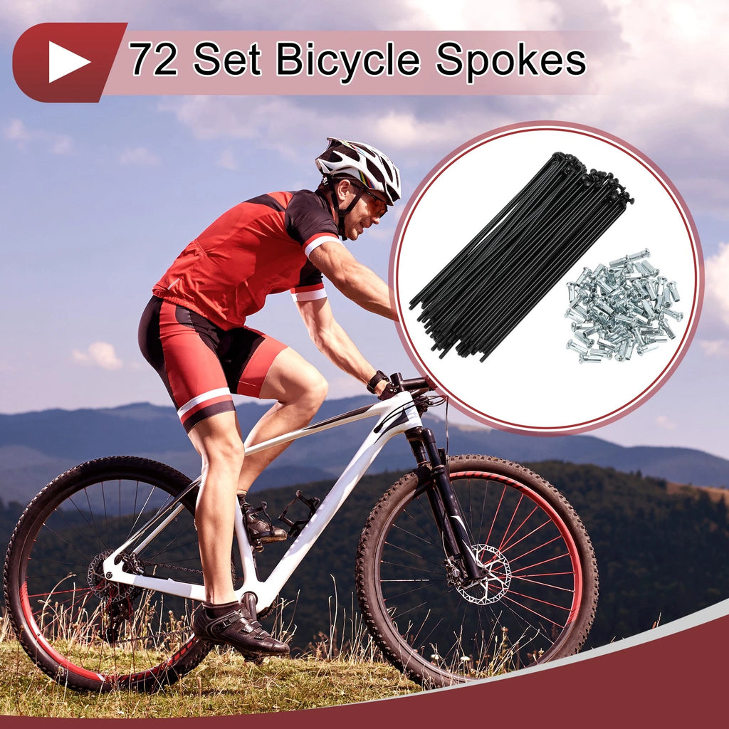 Bicycle Spokes Set 155mm Carbon Steel Black for 12G Wheel (72 Pack)