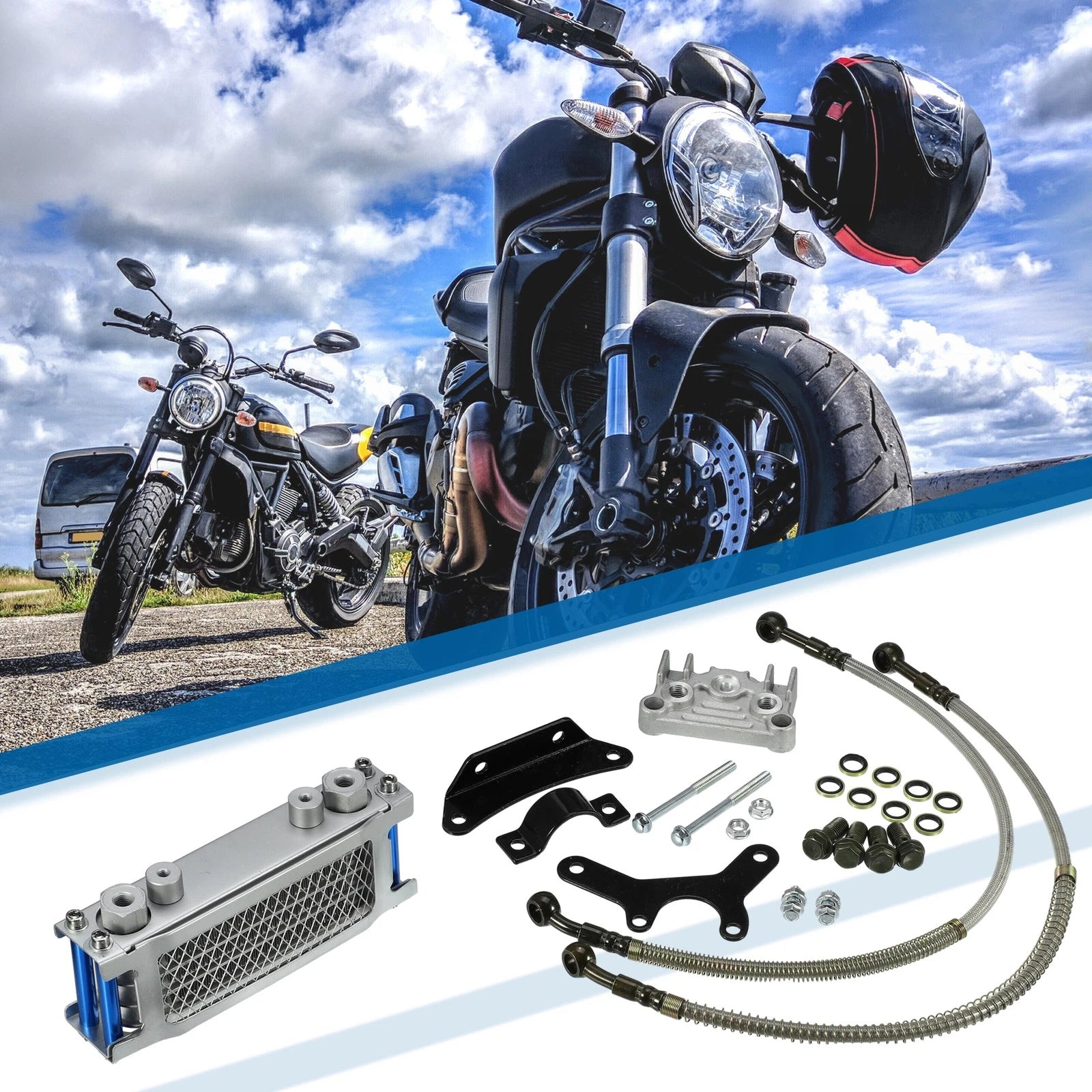 Engine Oil Cooler Radiator Kit Universal Silver Tone for Monkey Bike (2005–2018)